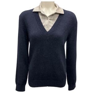 LOEWE NAVY / GREY TROMPE L'OEIL SWEATER